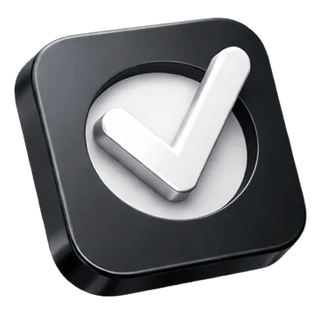 Symbole de validation 3D avec coche sur la page À propos de Fauve Rendange